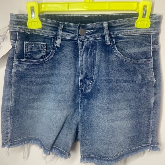 Pants - Women's Blue Denim Frayed Hem Shorts